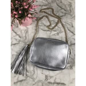 Victoria's Secret Silver Faux Leather Chain Strap w/Tassel Crossbody Bag 8.5"x6"